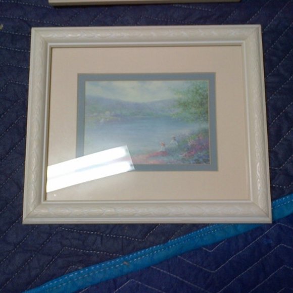 TWO WOMEN WATCHING SAILBOATS ON A SERENE LAKE PRINT IN IVORY WOOD FRAME & 2 MATS - Picture 2 of 8